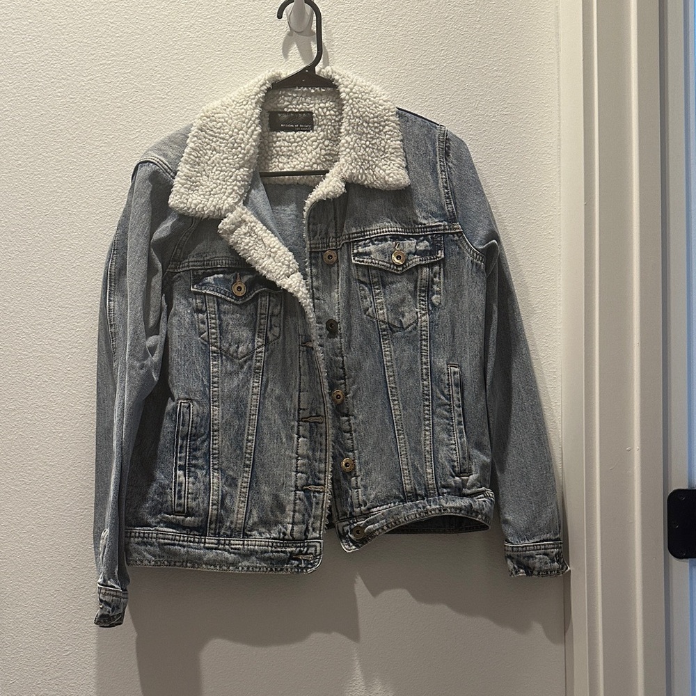 Articles Of Society Blue Jean Jacket with White Sherpa Collar